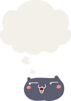 cartoon cat face with thought bubble in retro style png