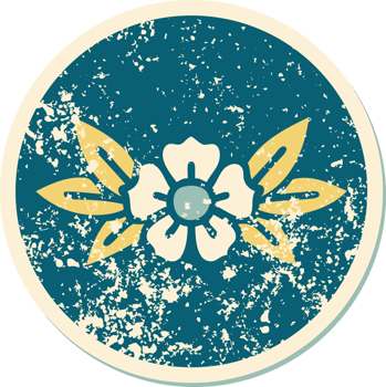 iconic distressed sticker tattoo style image of a flower png
