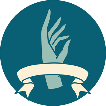 tattoo style icon with banner of a hand png