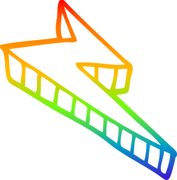 rainbow gradient line drawing of a cartoon decorative lightning bolt png