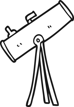 hand drawn black and white cartoon telescope png