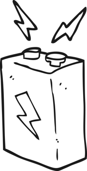 hand drawn black and white cartoon battery png