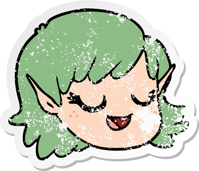 distressed sticker of a cartoon elf girl png