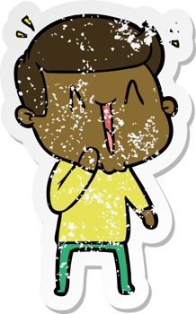 distressed sticker of a cartoon excited man png