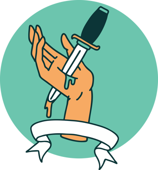 tattoo style icon with banner of a dagger in the hand png