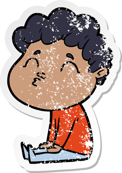 distressed sticker of a cartoon man pouting png
