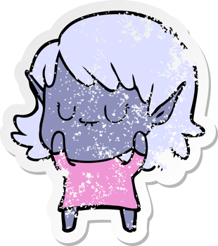 distressed sticker of a happy cartoon elf girl wearing dress png