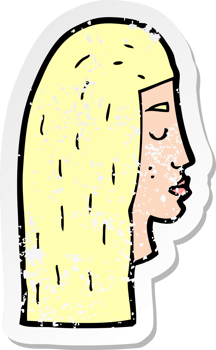 retro distressed sticker of a cartoon female face profile drawing png