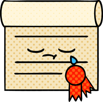 comic book style cartoon of a certificate png