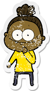 distressed sticker of a cartoon happy old woman png
