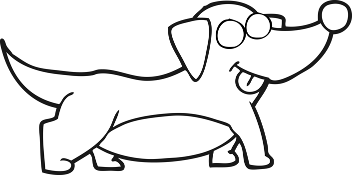 hand drawn black and white cartoon happy little dog png