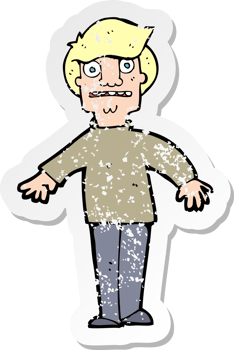retro distressed sticker of a cartoon shocked man drawing png
