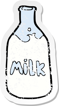 retro distressed sticker of a cartoon bottle of milk drawing png