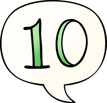 cartoon number 10 with speech bubble in smooth gradient style png