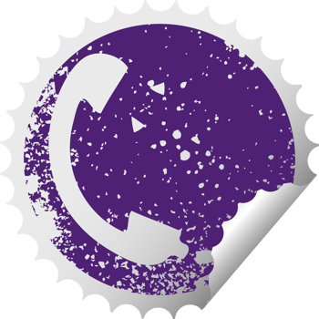 distressed circular peeling sticker symbol of a telephone receiver png
