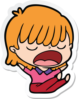 sticker of a cartoon woman talking loudly png
