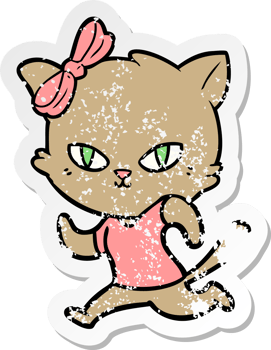 distressed sticker of a cute cartoon cat jogging png