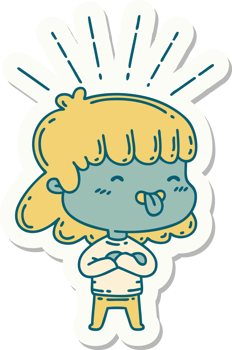 sticker of a tattoo style girl sticking out tongue png