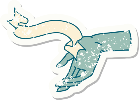worn old sticker with banner of a hand png