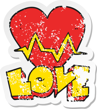 retro distressed sticker of a cartoon heart rate pulse love symbol png