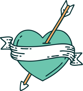 iconic tattoo style image of an arrow heart and banner png