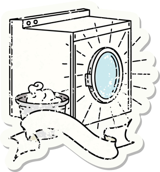 worn old sticker of a tattoo style washing machine png