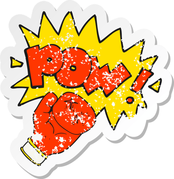 retro distressed sticker of a cartoon boxing glove punching png