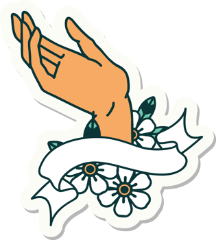 tattoo style sticker with banner of a hand png