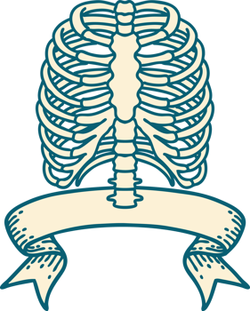 traditional tattoo with banner of a rib cage png