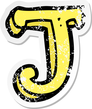 retro distressed sticker of a cartoon letter J drawing png