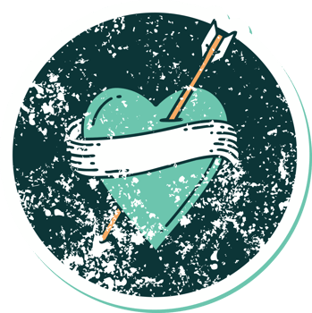 iconic distressed sticker tattoo style image of an arrow heart and banner png