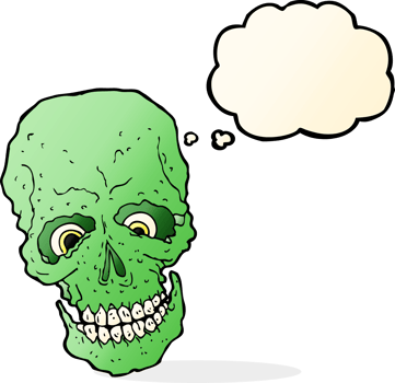 cartoon spooky skull with thought bubble png