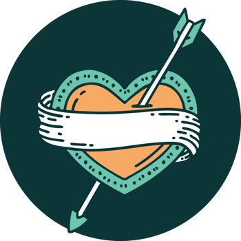iconic tattoo style image of an arrow heart and banner png