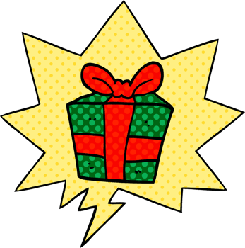 cartoon present with speech bubble in comic book style png