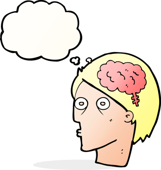 cartoon head with brain symbol with thought bubble png