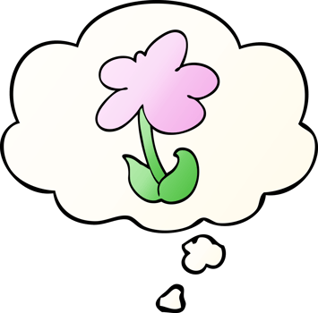 cute cartoon flower with thought bubble in smooth gradient style png