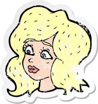 retro distressed sticker of a cartoon woman looking concerned drawing png