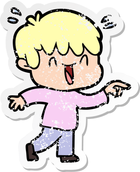 distressed sticker of a cartoon laughing boy png