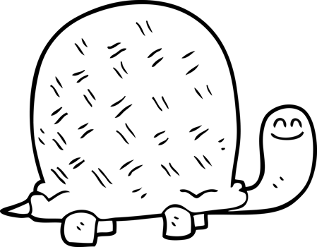 hand drawn black and white cartoon turtle png