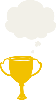 cartoon sports trophy with thought bubble in retro style png