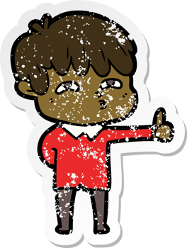 distressed sticker of a cartoon curious man png