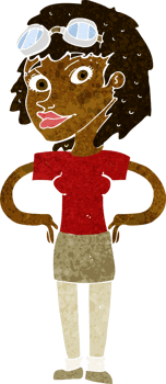 cartoon retro pilot woman png