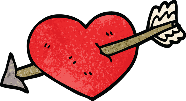 cartoon doodle heart shot through with arrow png