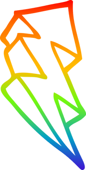 rainbow gradient line drawing of a cartoon lightning bolt symbol png