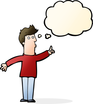 cartoon man advising caution with thought bubble png