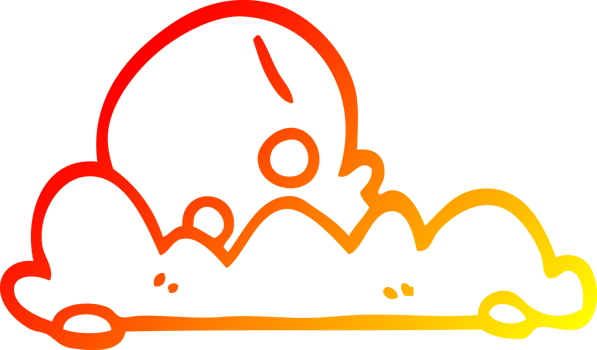 warm gradient line drawing of a cartoon skull in dirt png