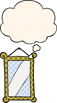cartoon mirror with thought bubble in comic book style png
