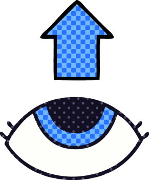 comic book style cartoon of a eye looking up png