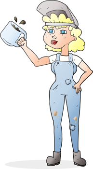 hand drawn cartoon woman in dungarees png