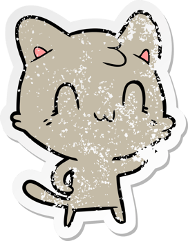 distressed sticker of a cartoon happy cat png